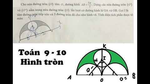 Toán 9-10: Cho nửa đường tron (O) tâm O đường kính AB = 5pi/7. Dựng các nửa đường tròn (O') và (O'')
