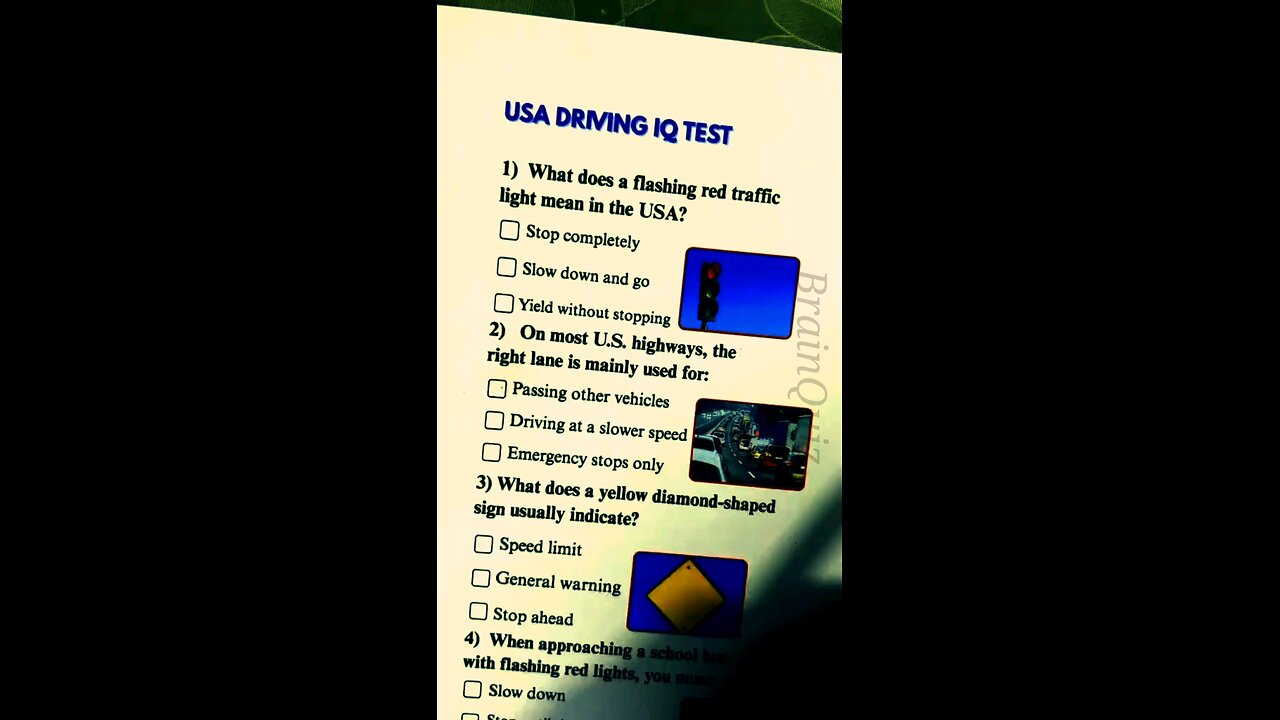 USA Driving IQ Test QUIZ #usadriving #iqtest #iq #iqlevel #quiz #triviatricks #quiztime #brainquiz