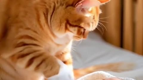 Funny cat care baby