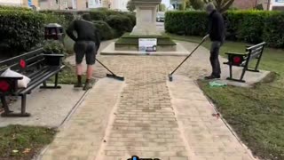 Lads clean war memorial for Remembrance Sunday for free!