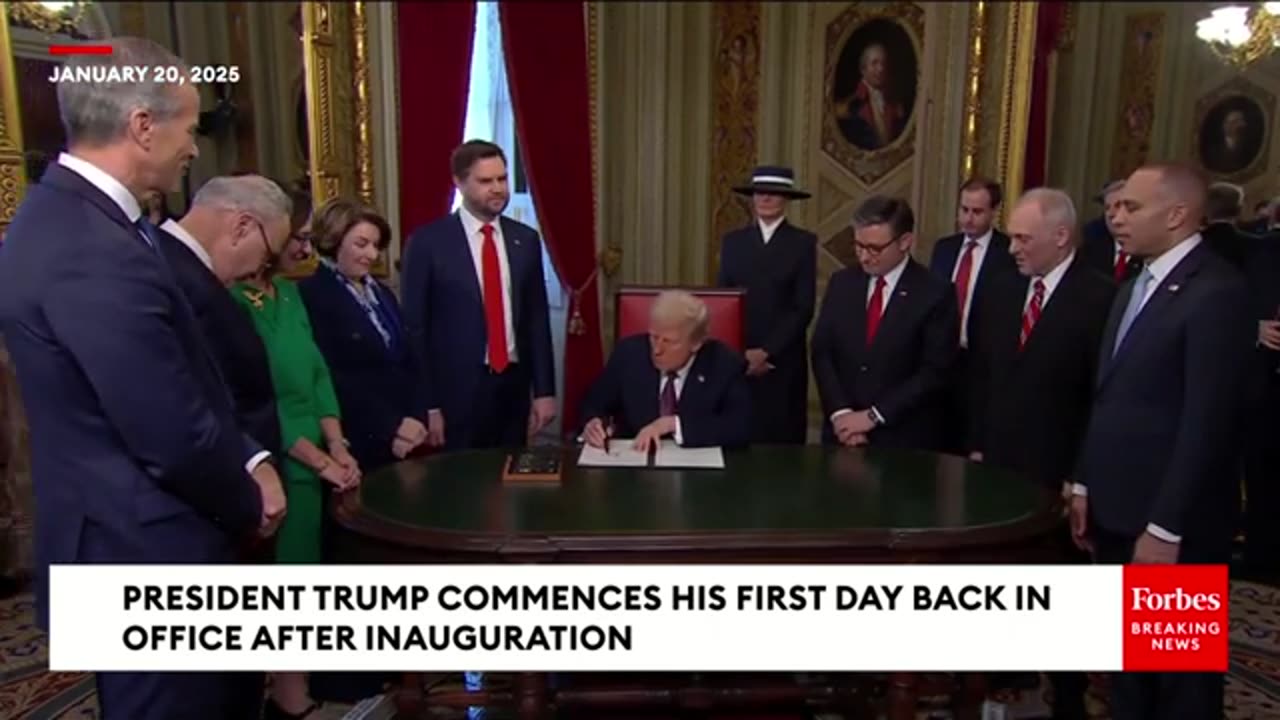 President Donald Trump Signs His First Executive Orders At The Capitol