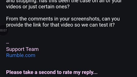 Update from Rumble Support october 13th