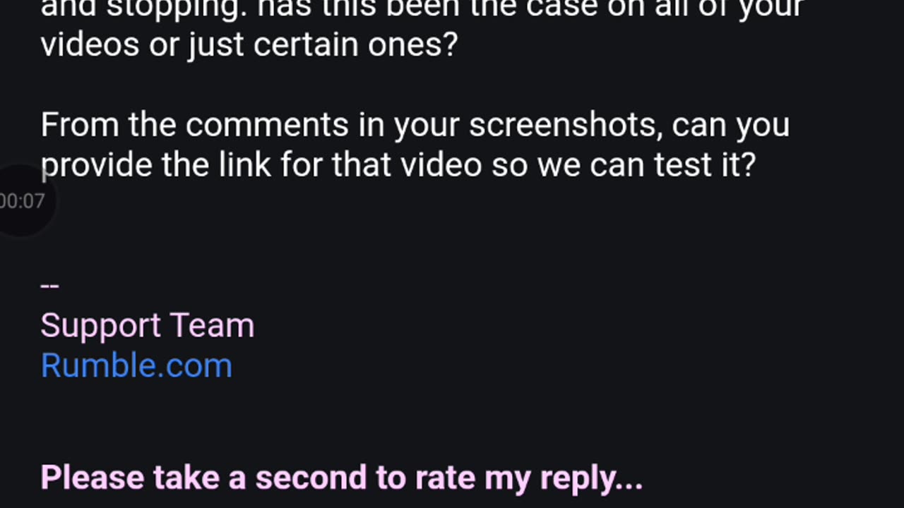 Update from Rumble Support october 13th