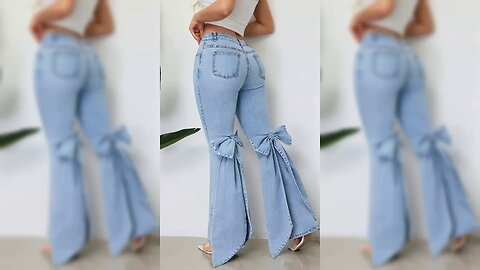 Bow-Accented Flare Leg Jeans