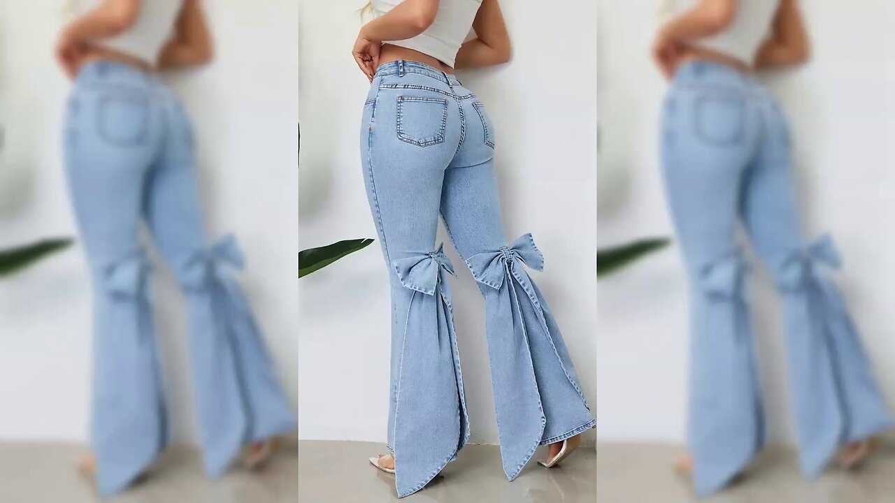 Bow-Accented Flare Leg Jeans