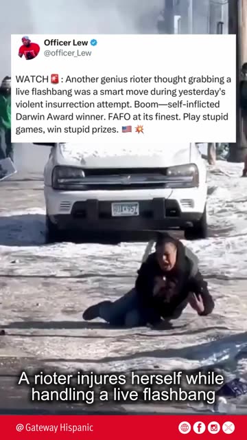 A rioter injures herself while handling a live flashbang