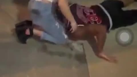 White woman gets knocked out trying to defend her black boyfriend LOL