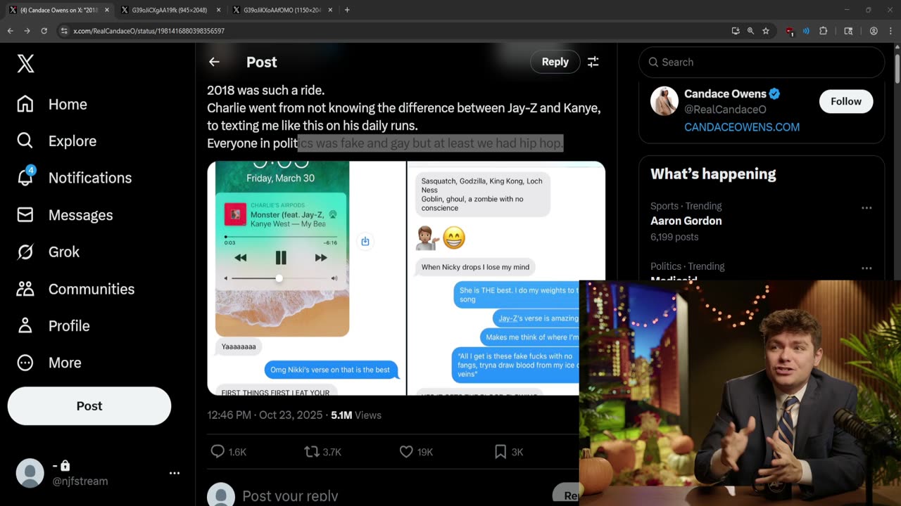 Nick Fuentes reacts to Candace revealing DM's talking about hip hop