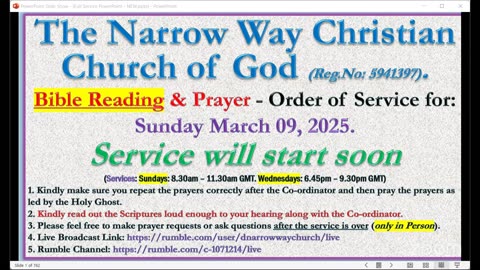 The Narrow Way Christian Church of God - Sunday Service - 09/03/2025