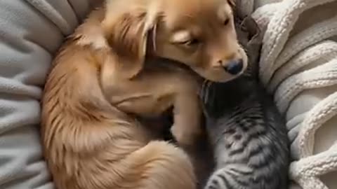 Cute Kitten & Puppy Friendship