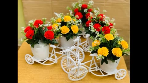 Unique Floral Cycle Decoration | Artificial Flower Bicycle Basket | Home & Wedding Décor Gift Idea