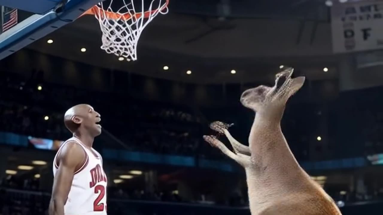 AI Basketballer Teams Up with a Kangaroo for the Ultimate Dunk Contest