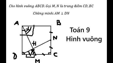 Toán 9: Cho hình vuông ABCD.Gọi M,N là trung điểm CD,BC Chứng minh:AM⊥DN