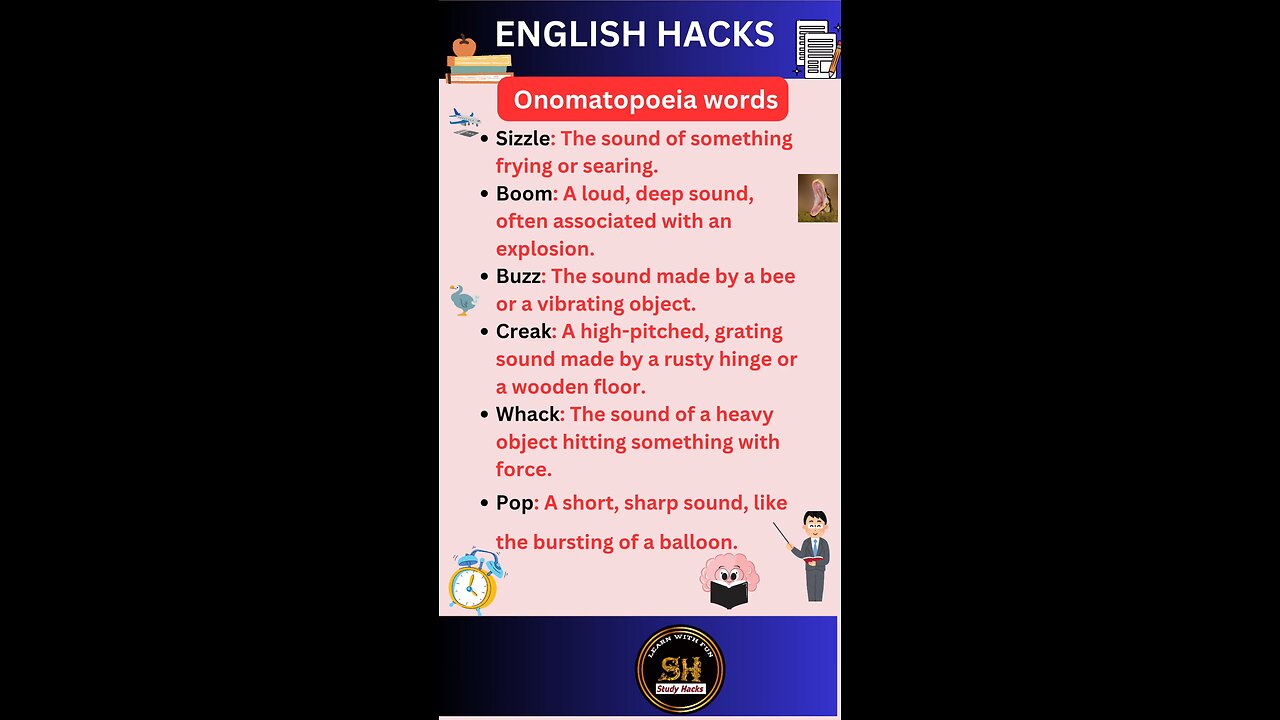 Onomatopoeia words you must know it 02 ।spoken English #studyhacks123 #english #onomatopoeia