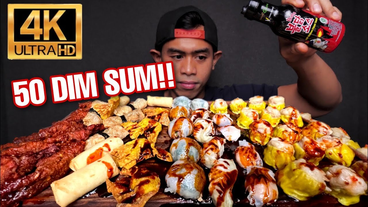 ASMR MUKBANG DIMSUM 50 BIJI SIRAM SAUS SAMYANG!!