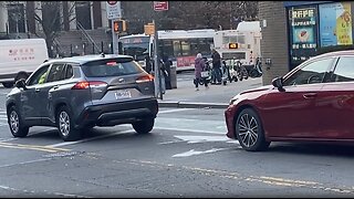 Q17 MTA Bus Driving Passed Flushing Main Street