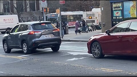 Q17 MTA Bus Driving Passed Flushing Main Street