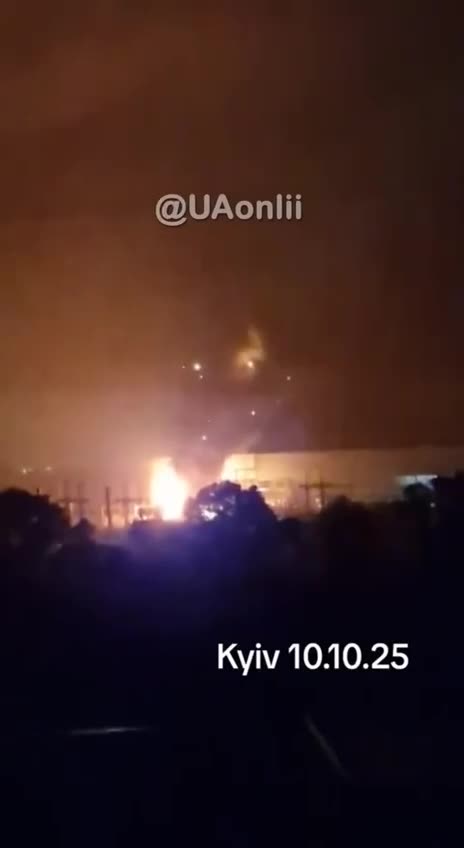 Footage of strikes at an energy facility in Kyiv