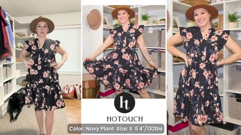 HOTOUCH Printed Tiered Mini Dress with Pockets – Perfect for Every Occasion!