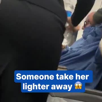 Tries to smoke a cigarette and then tries to start a fire on a plane.