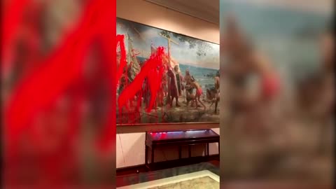Climate activists vandalize Columbus painting on Spain's National Day