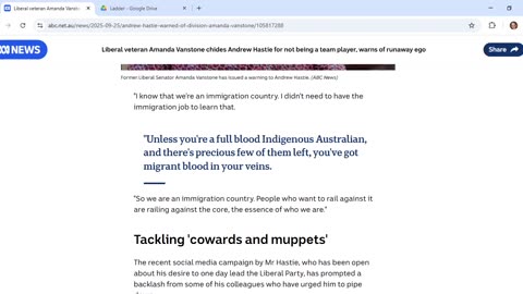 Story on cars says Vanstone reckons Andrew is too Hastie to speak, quotes Canavan
