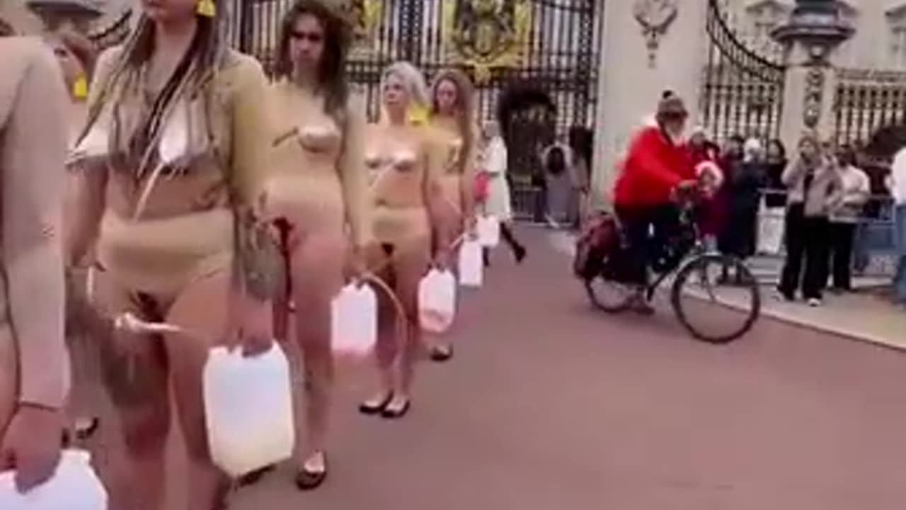 Women imitate cows in a protest against dairy cruelty.