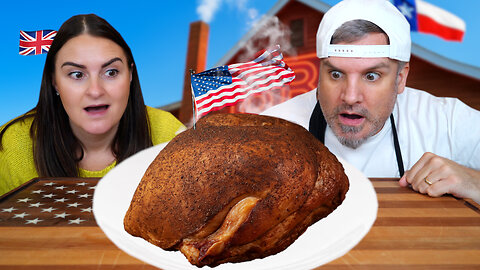 BRITS TRY THANKSGIVING TURKEY SMOKED TEXAS STYLE! 🇺🇸🔥🦃