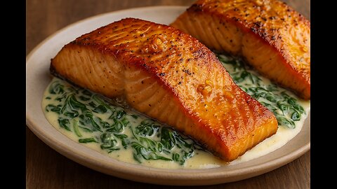 Garlic Butter Salmon 🧈🔥 | Lemon Cream Spinach Perfection | FlavorVille Viral Main Course