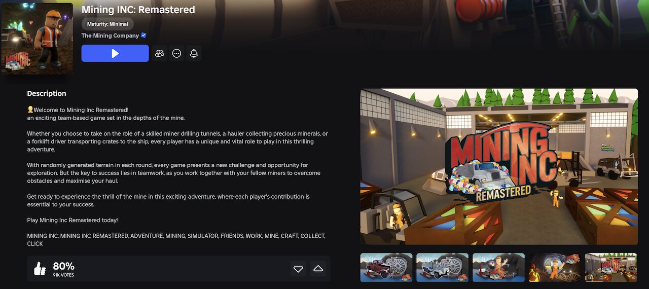 "MINING INC: REMASTERED", "ROBLOX"
