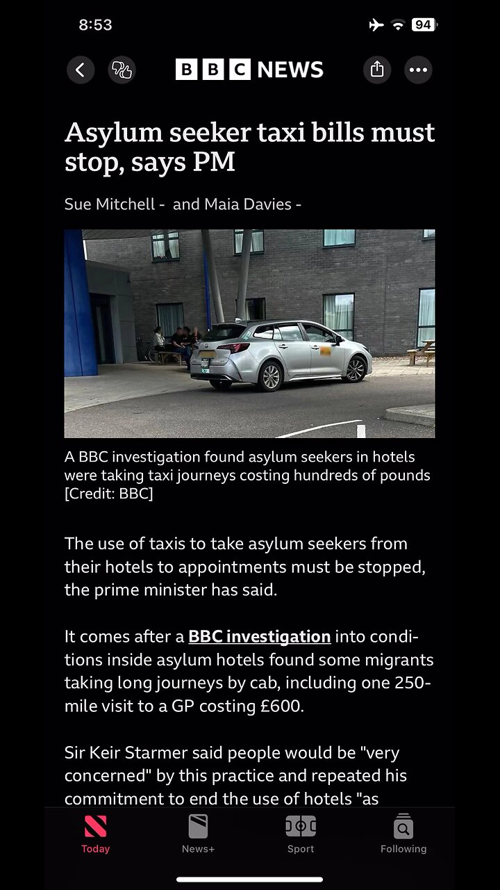 BBC news : Asylum seeker taxi bill 26/09/2025
