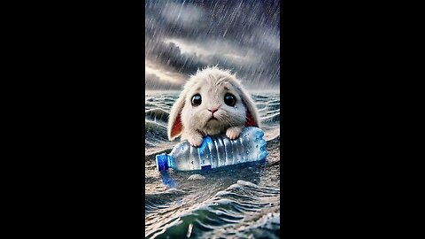 📹 A little rabbit floating in the middle of a heavy rainstorm