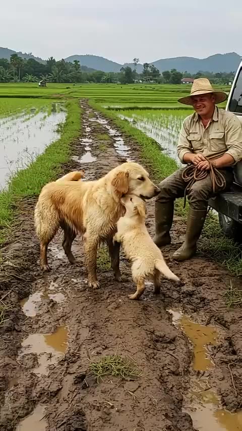 Puppy Saves His Mom from a Mud Pit with a Human’s Help
