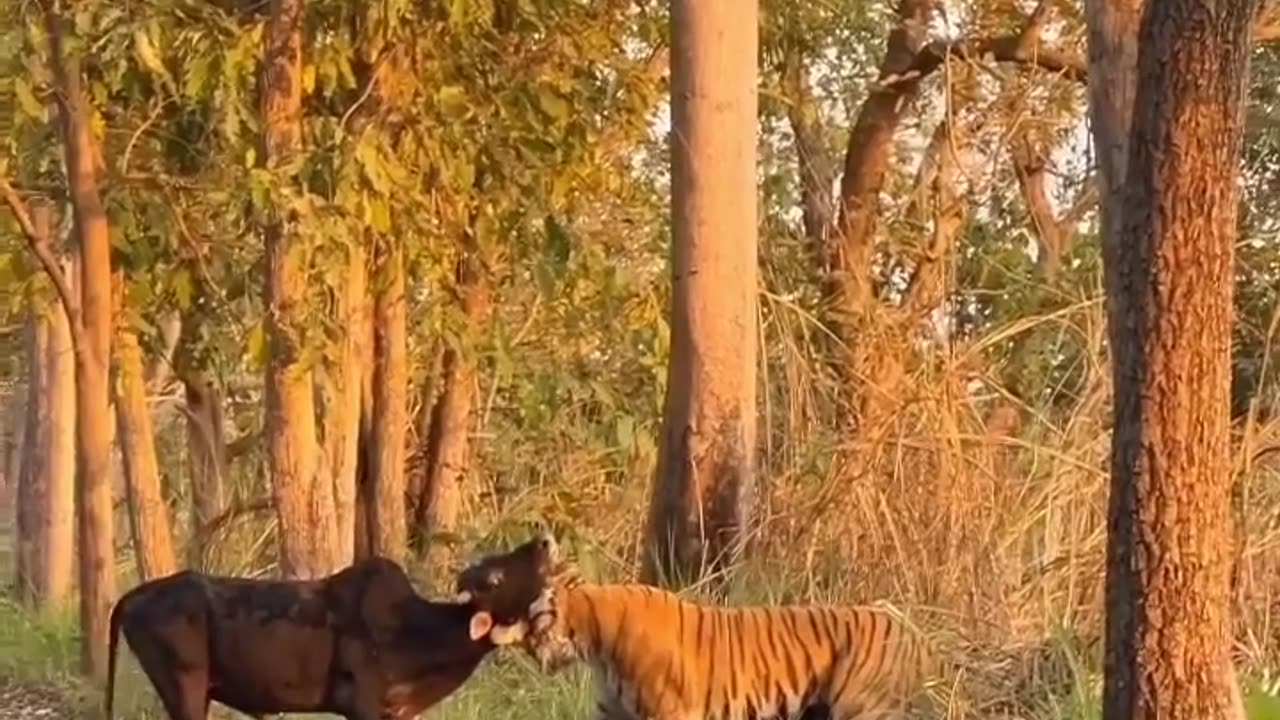 Roadside Predator: Tiger Hunts Cow in Broad Daylight 🐅🐄🌳