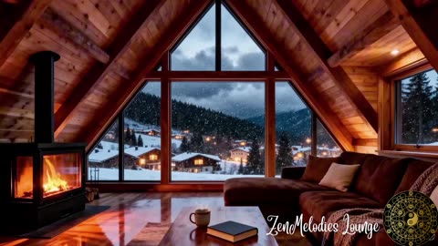 Cozy cabin and guitar music - winter ambiance