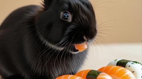 How cute eating 🥰 #AI #cat #rabbit
