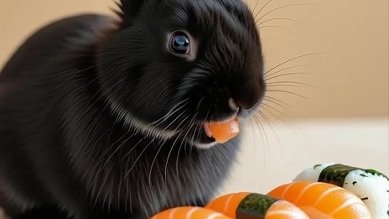 How cute eating 🥰 #AI #cat #rabbit