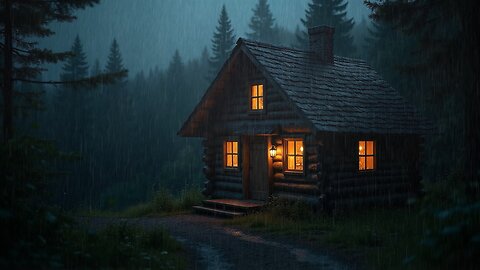 Relaxing Rain by a cozy log cabin, Let the soothing sounds of rainfall wash away your stress
