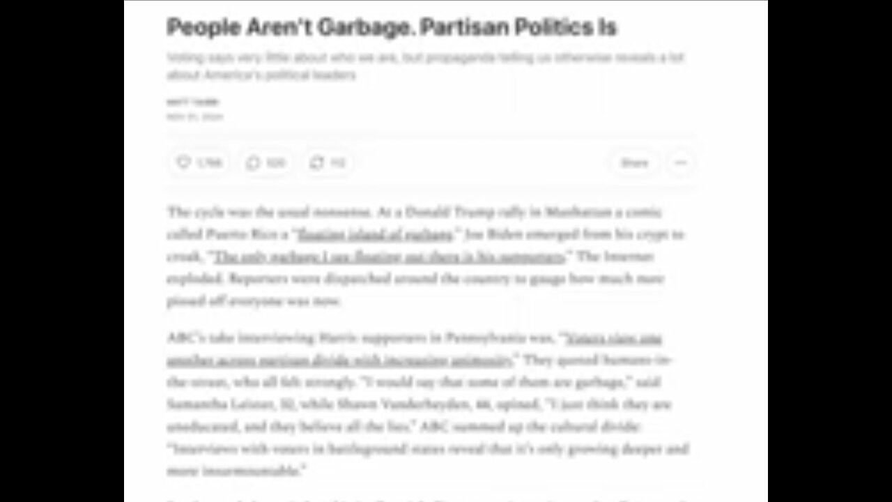 Matt Taibbi ~ People Aren't Garbage Partisan Politics Is