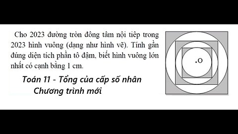 Toán 11: Cấp số nhân: Cho 2023 đường tròn đông tâm nội tiếp trong 2023 hình vuông (dạng như hình vẽ)