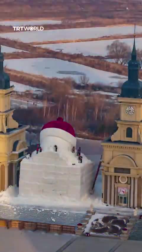 A timelapse of the 10-day construction of a giant snowman unveiled in China