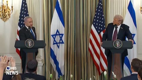 Media shouts questions at Trump and Netanyahu despite them taking no questions