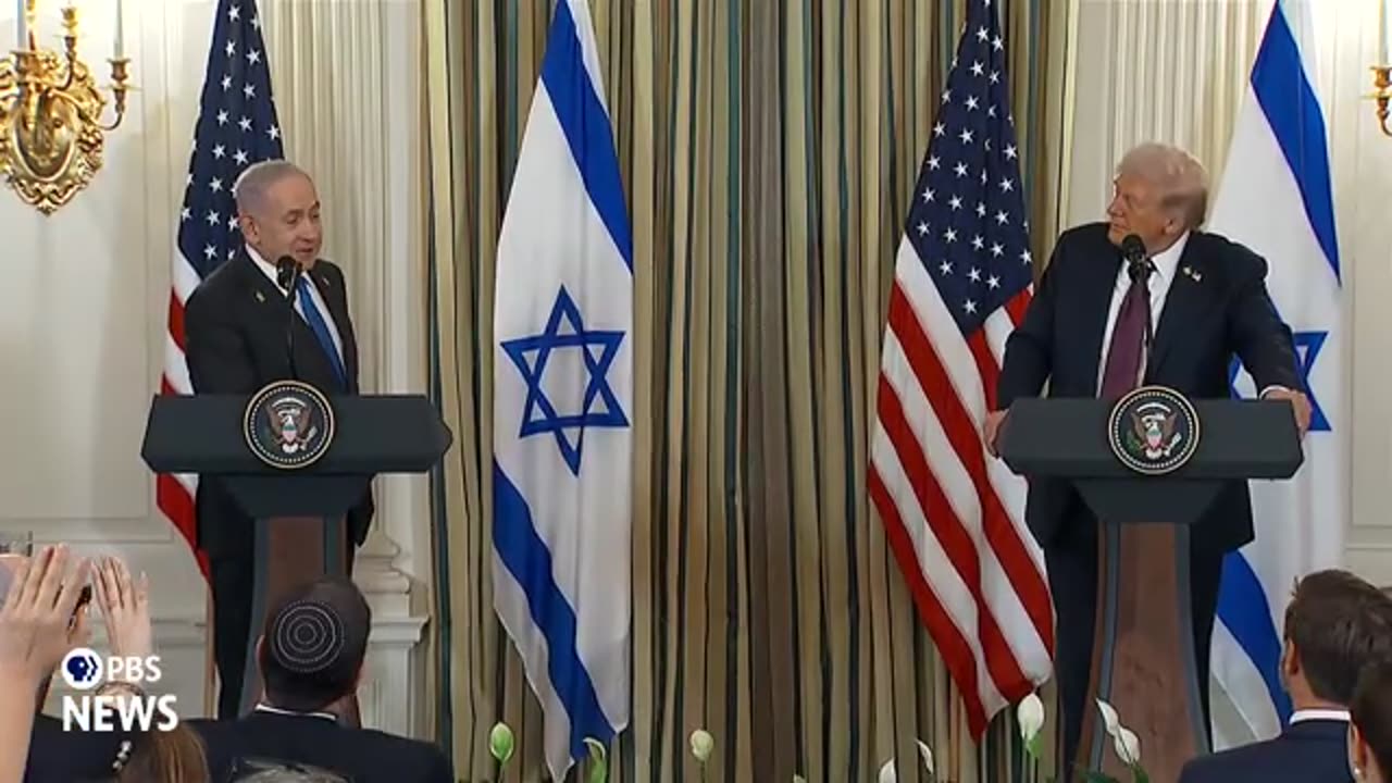 Media shouts questions at Trump and Netanyahu despite them taking no questions