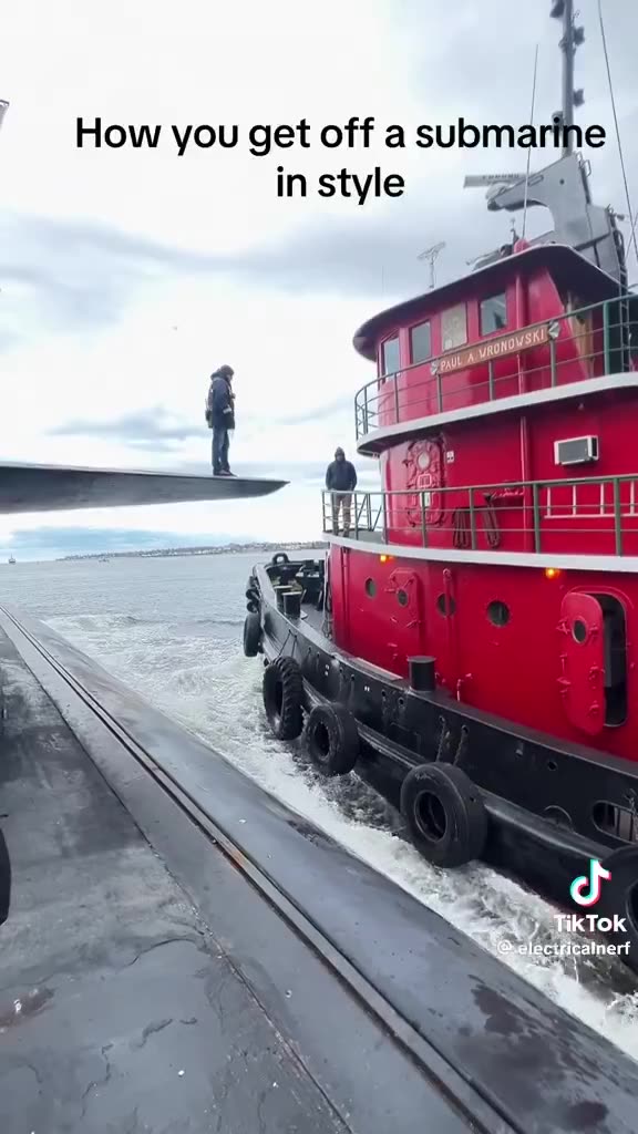 How to get off of a submarine onto a Tugboat