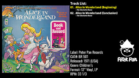 The Peter Pan Players & Orchestra – Alice In Wonderland (Full Album) – 1971 – CAT.# BR 501