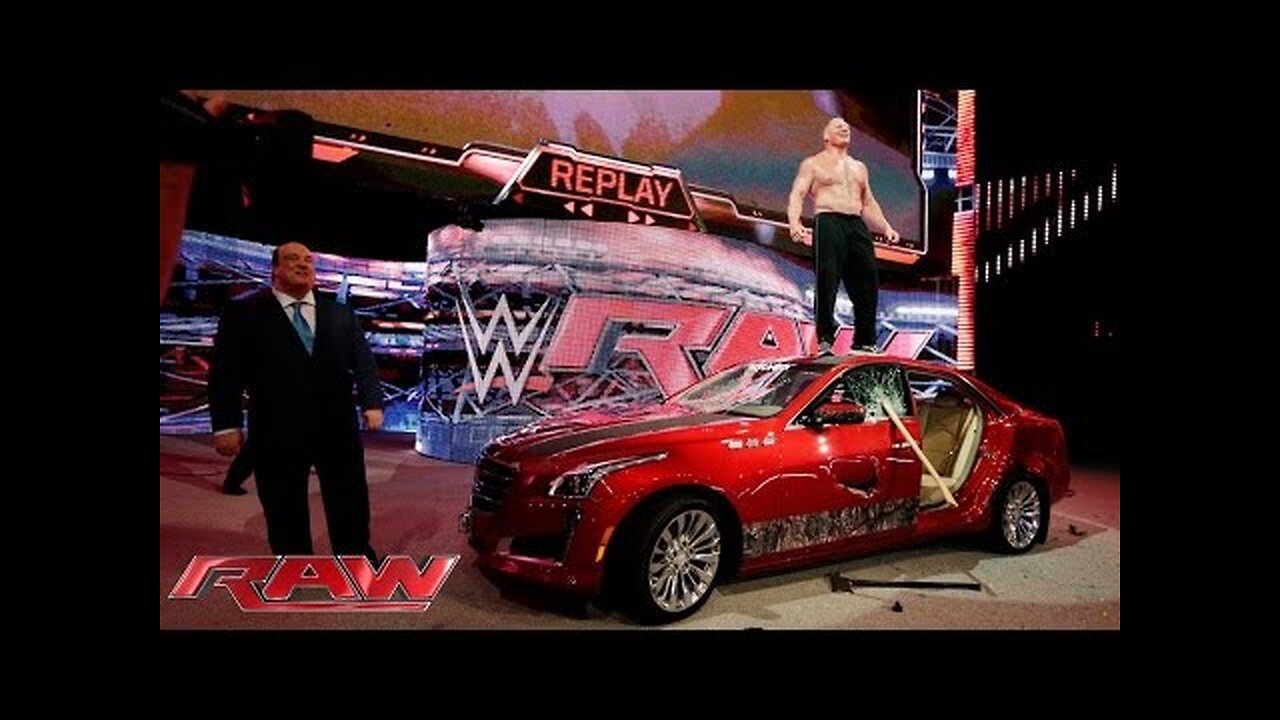 Brock Lesnar destroys J&J Security's prized Cadillac Raw, July 6, 2015 - WWE
