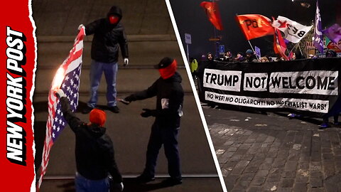 Protesters in Zurich torch US flags ahead of Trump's meeting in Davos