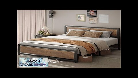 Gizoon Queen Metal Platform Bed Frame with Wooden Headboard 15 Iron Slats Review