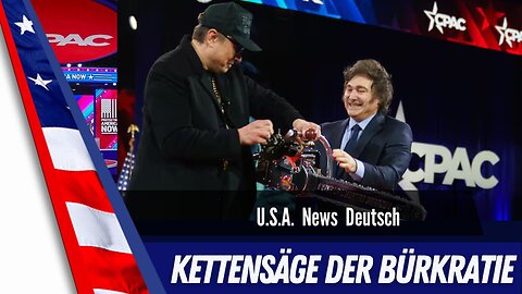 Präsident Milei schenkt Elon Musk eine Kettensäge der Bürokratie.