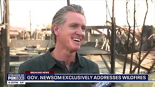 Newsom does a Shoulder Dance & Duping Delight Smile talking about Buying Up Burned Properties 🔥😈